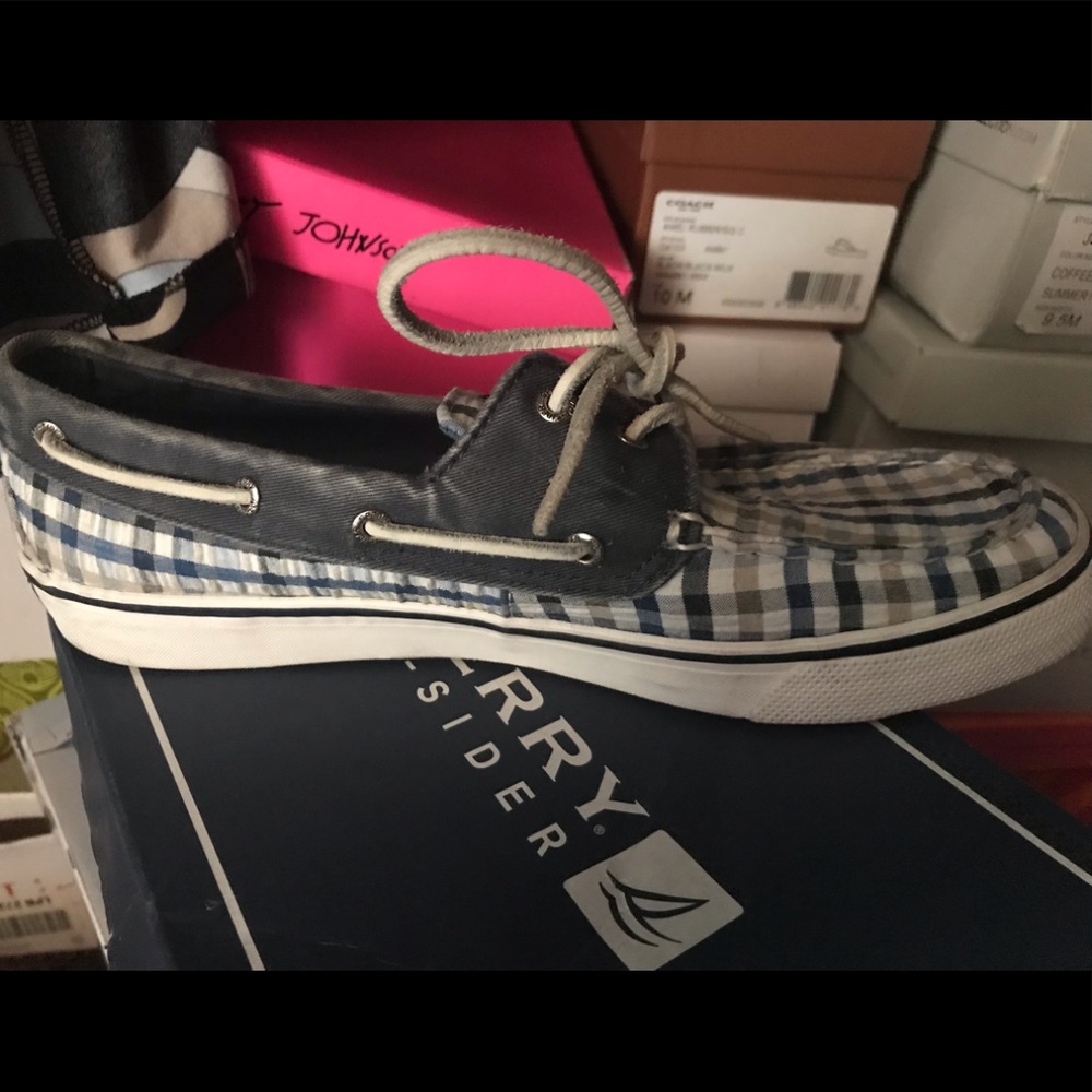 Sperry Bahama Navy Washed Plaid Top Sider